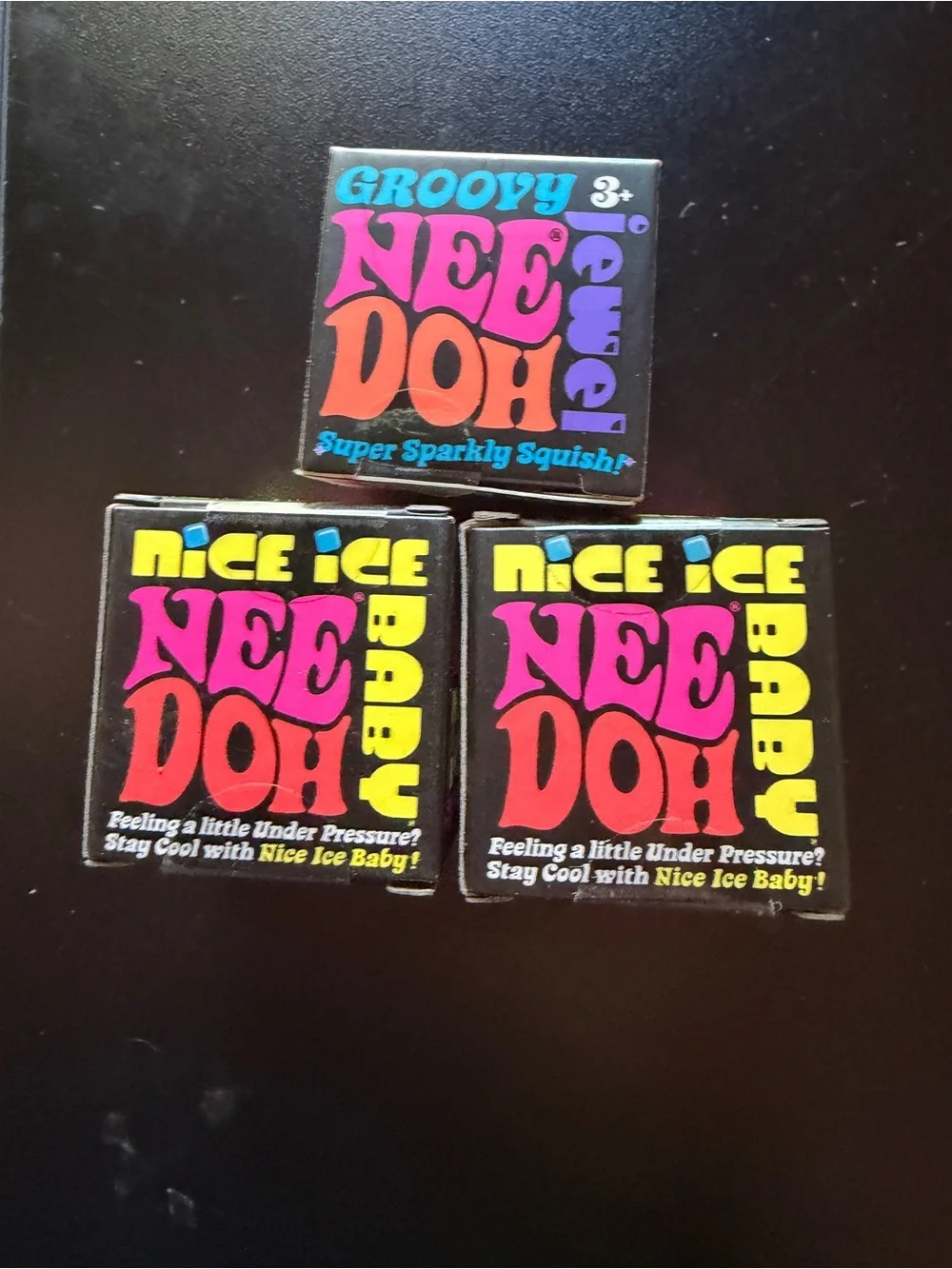 3 New Nee Doh Groovy Jewel Diamond Glitter Nice Ice Baby Pink Blue Squishy Toy